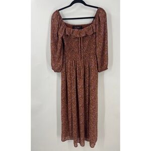 Code Mode bohemian smocked dizty floral print Ruffled Bishop Sleeve Maxi dress